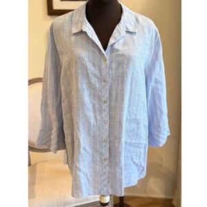 Chico’s No Iron Linen Shirt - Size 3 (XL/16) - Light Blue with pinstripes